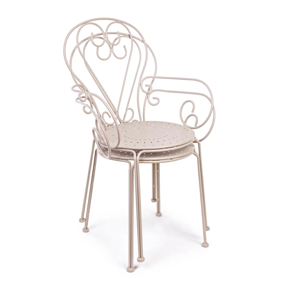 Gartenstuhl mit Armlehnen im Shabby-Chic-Design aus Stahl – Verzauberung Viadurini