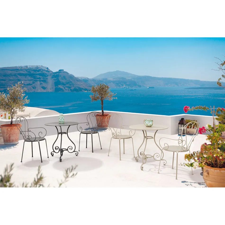 Gartenstuhl mit Armlehnen im Shabby-Chic-Design aus Stahl – Verzauberung Viadurini