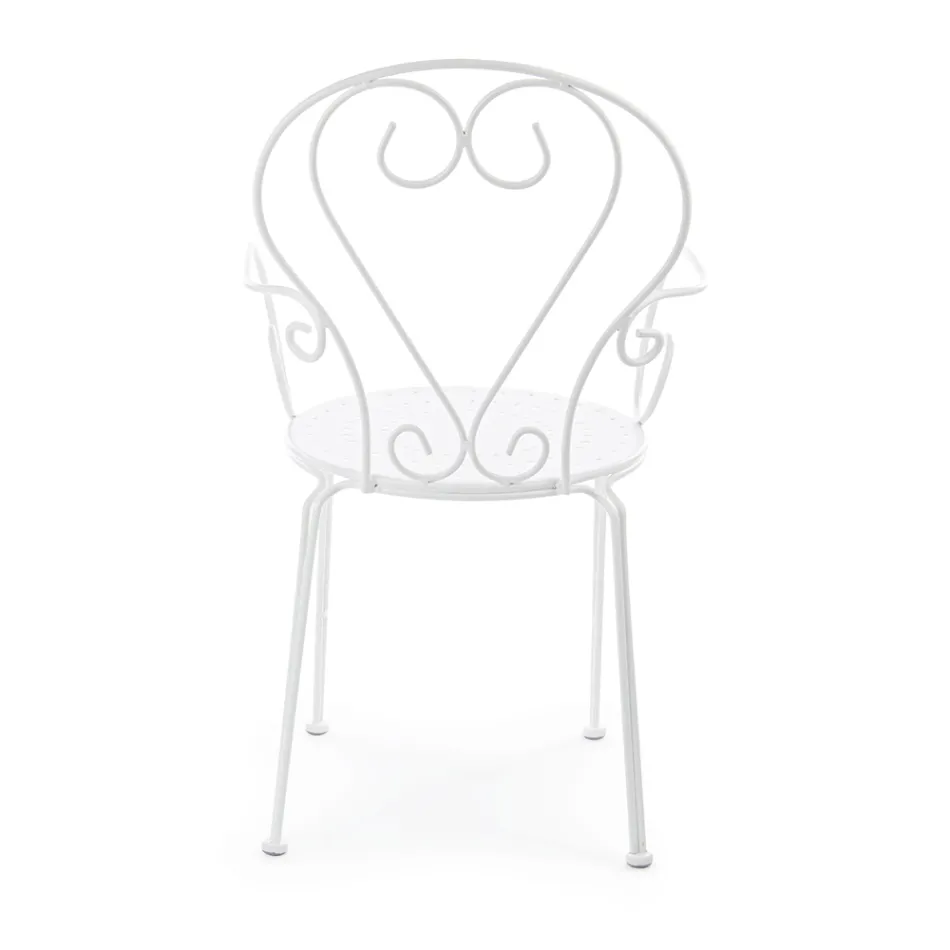 Gartenstuhl mit Armlehnen im Shabby-Chic-Design aus Stahl – Verzauberung Viadurini
