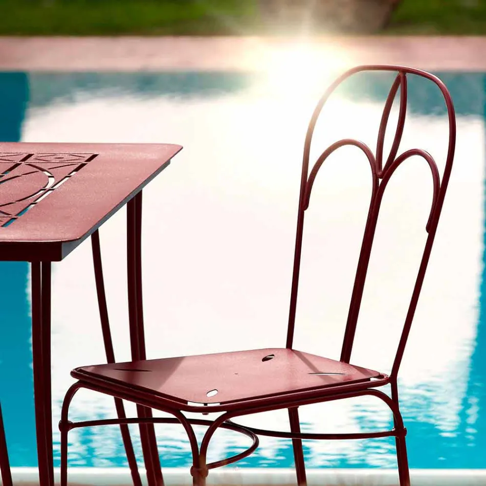 Gartenstuhl aus rotem Eisen mit Kissen Made in Italy, 2 Stück - Achat Viadurini