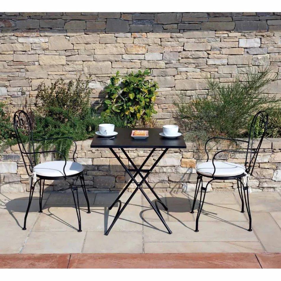 Gartenstuhl aus schwarz lackiertem Eisen mit stapelbarer Struktur - Nacim Viadurini