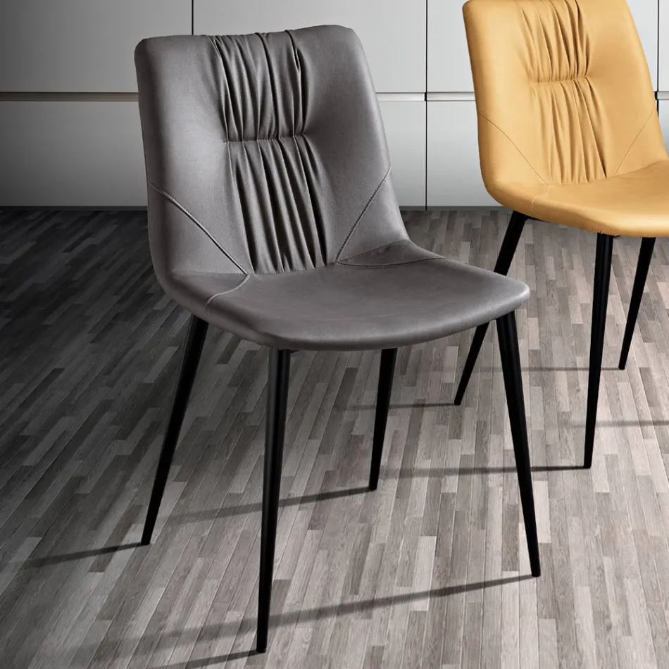 Wohnzimmerstuhl aus Faserstoff mit Ledereffekt und Metall Made in Italy - Gohan Viadurini