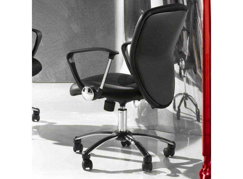 Bürostuhl mit drehbaren Rädern aus schwarzem Ecoleather und Metall - Amarilda