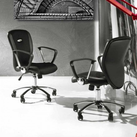 Bürostuhl mit drehbaren Rädern aus schwarzem Ecoleather und Metall - Amarilda Viadurini