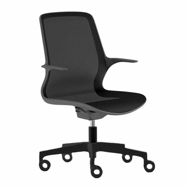 Bürostuhl mit drehbaren rädern aus schwarzem mesh und schwarzem nylon - ayumu