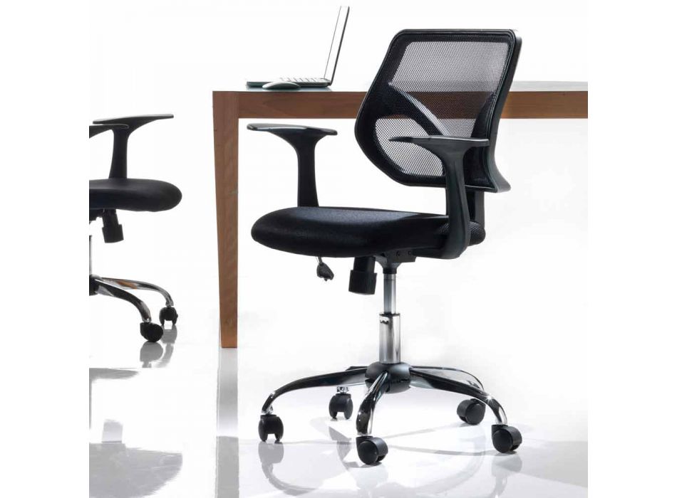 Bürostuhl mit drehbaren Rädern aus schwarzem Tecnorete und Stoff - Giovanna
