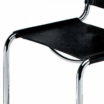 Bürostuhl aus Leder mit Gestell aus verchromtem Stahl Made in Italy - Elite