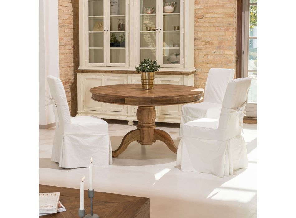Mit Schleife verzierter Stuhl für Wohnzimmer aus Holz und Baumwolle - Slide Viadurini