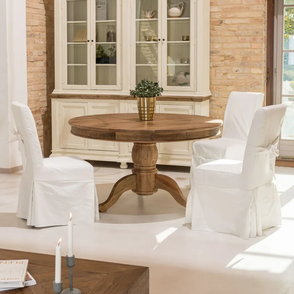 Mit Schleife verzierter Stuhl für Wohnzimmer aus Holz und Baumwolle - Slide Viadurini