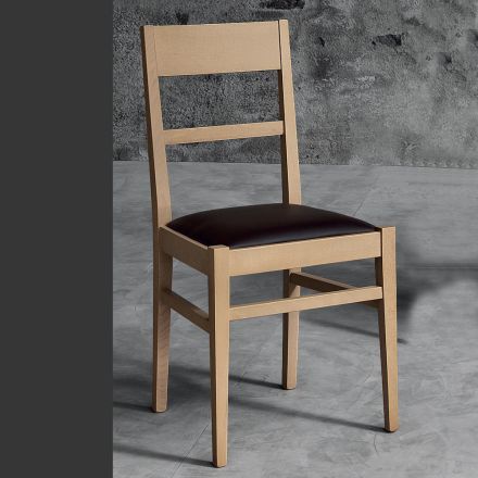 Design-Küchenstuhl aus Buchenholz und Sitz aus Kunstleder - Davina Viadurini