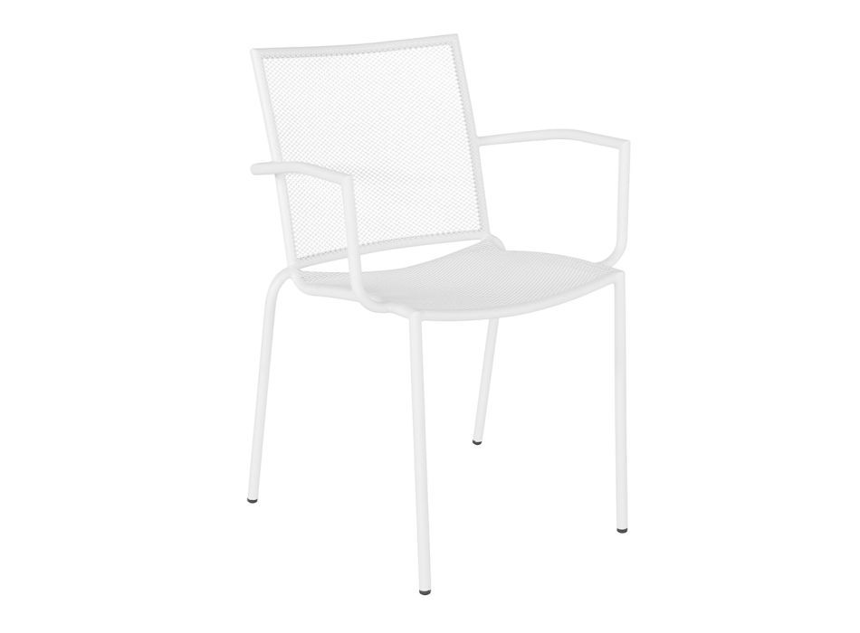 Design-Gartenstuhl mit stapelbaren Armlehnen aus weißem Stahl – Mamagago Viadurini