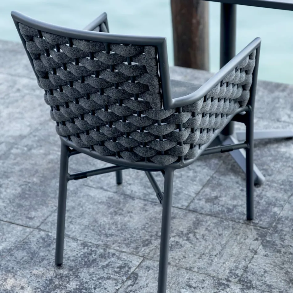 Stapelbarer Stuhl mit gepolsterten Seilarmlehnen und Rückenlehne - Gardenia Viadurini