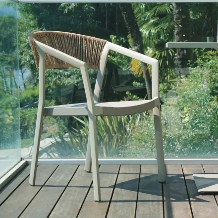 Stapelbarer Stuhl mit Textilene-Sitz und Twist Wicker Back - Passion Viadurini