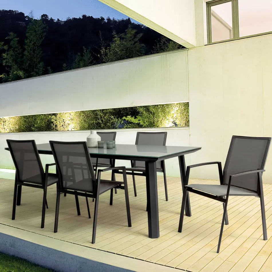 Stapelbarer Outdoor-Stuhl aus lackiertem Aluminium, Homemotion, 4 Stück – Odelia Viadurini