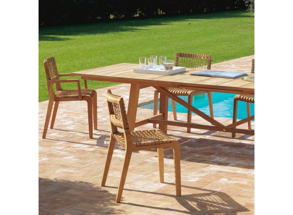 Stapelbarer Gartenstuhl aus Teakholz und WaProLace Made in Italy - Oracle Viadurini