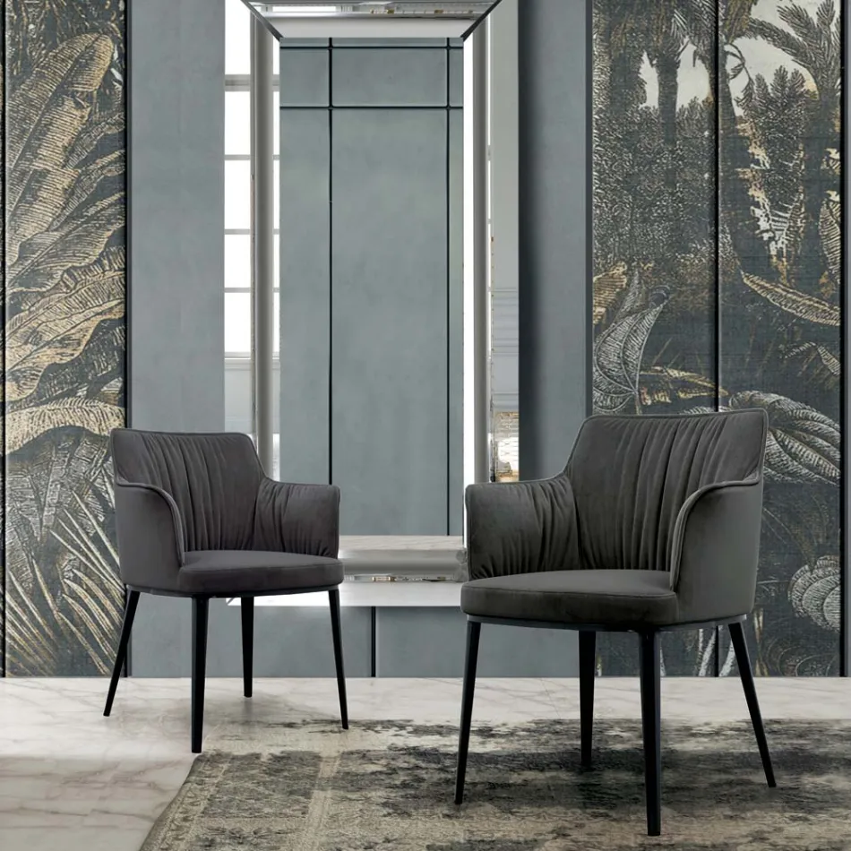 Stahlstuhl mit samtbezogenem Sitz, hergestellt in Italien – Arisa Viadurini