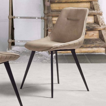 Stuhl aus Ökoleder in Nabuk-Optik, Metallstruktur - Ermes Viadurini