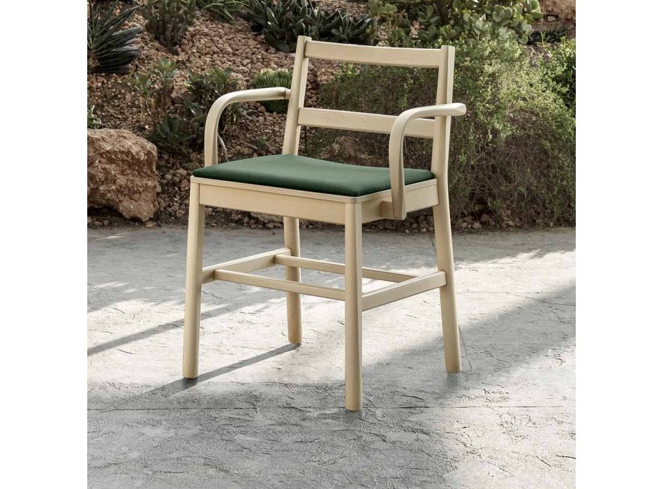 Stuhl aus massiver Buche mit Armlehnen und gepolstertem Sitz, hergestellt in Italien – Nora Viadurini