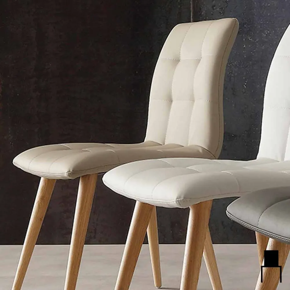 Massivholzstuhl mit lila Kunstleder bezogen Viadurini