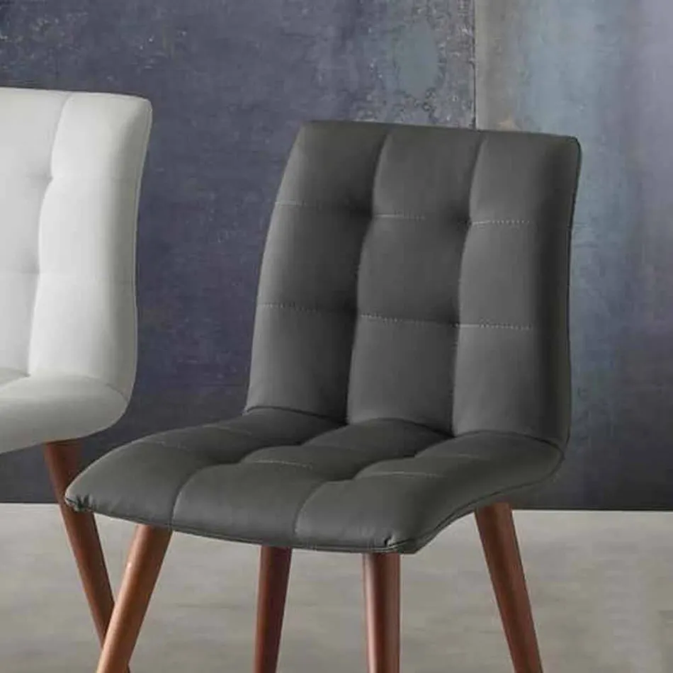 Massivholzstuhl mit lila Kunstleder bezogen Viadurini