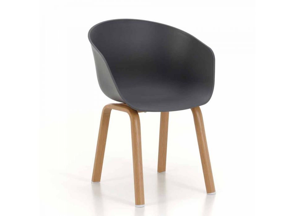 Moderner Stuhl mit Sitz aus Polypropylen und Metallbeinen, 4 Stück - Wolfsbarsch Viadurini