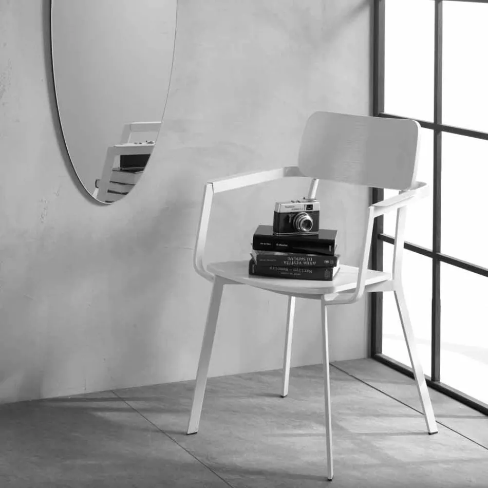 Moderner Holzstuhl mit lackierter Metallstruktur, 4 Stück - Habibi Viadurini