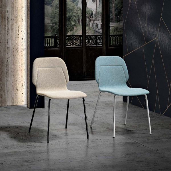 Moderner monocoque-stuhl aus farbenfrohem designstoff – patrick