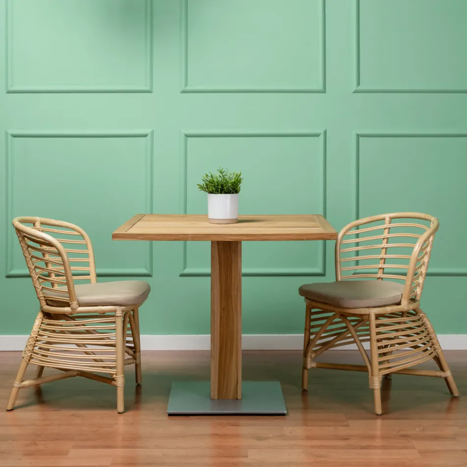 Stuhl für den Garten aus natürlichem Rattan mit Kissen inklusive - Torvi Viadurini