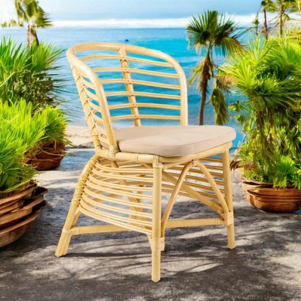 Stuhl für den garten aus natürlichem rattan mit kissen inklusive - torvi