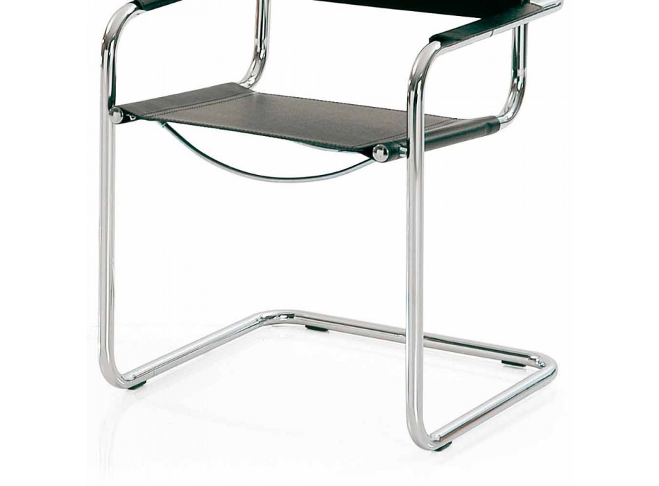 Stuhl für Konferenzraum oder Tagungsraum aus schwarzem Leder und Metall - Cirillo Viadurini
