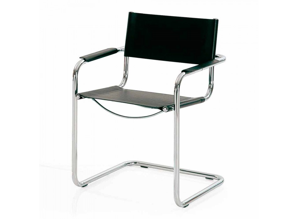 Stuhl für Konferenzraum oder Tagungsraum aus schwarzem Leder und Metall - Cirillo Viadurini