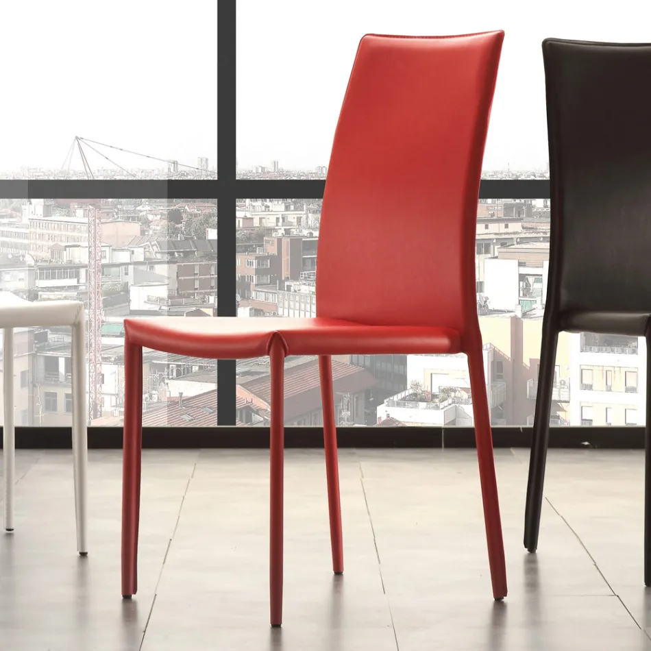 Esszimmerstuhl aus Metall mit Kunstleder gepolstert, 4 Stück - Nadia Viadurini