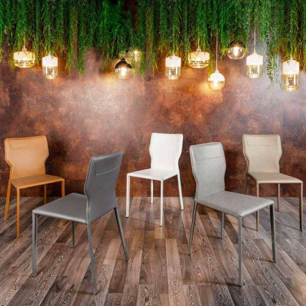 Esszimmerstuhl aus Metall, gepolstert mit Kunstleder, 4 Stück - Tittenfick Viadurini