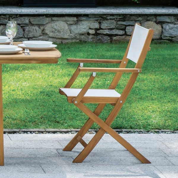 Outdoor-klappstuhl aus akazienholz und textilene - perfect