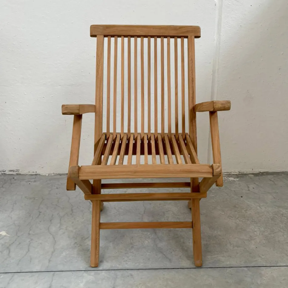 Klappbarer Outdoor-Teakholzstuhl mit Armlehnen – Yggdrasil Viadurini