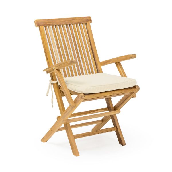 Klappbarer outdoor-teakholzstuhl mit armlehnen – yggdrasil