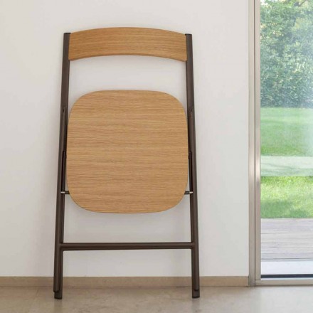 Klappbarer Metallstuhl und Sitz und Rückenlehne aus Eichenholz 2 Stück - Roberta Viadurini