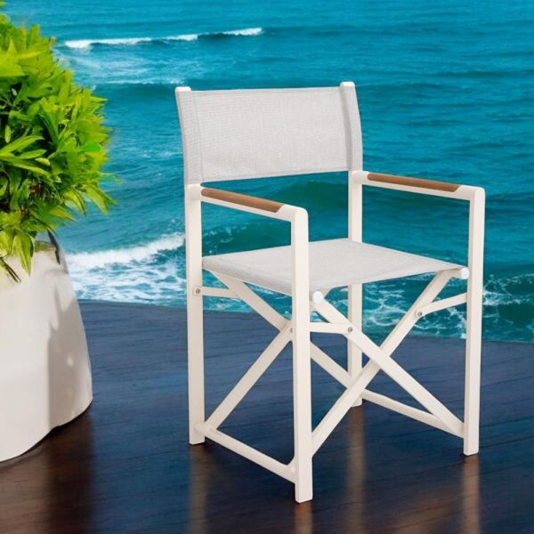 Outdoor regiestuhl aus aluminium, textilene und teakholz - bloom