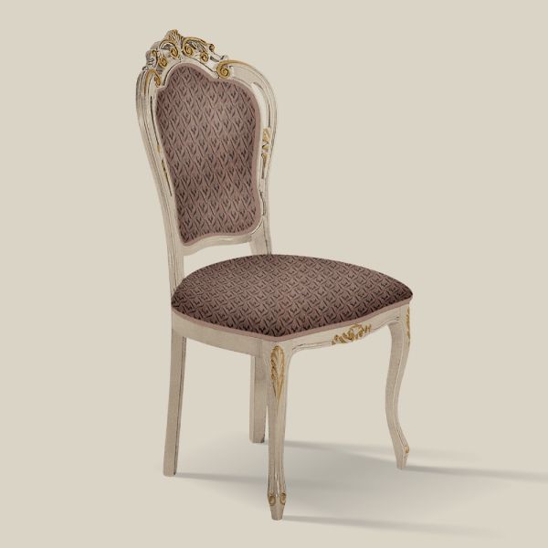 Esszimmerstuhl aus weißem holz und stoff made in italy - majestät