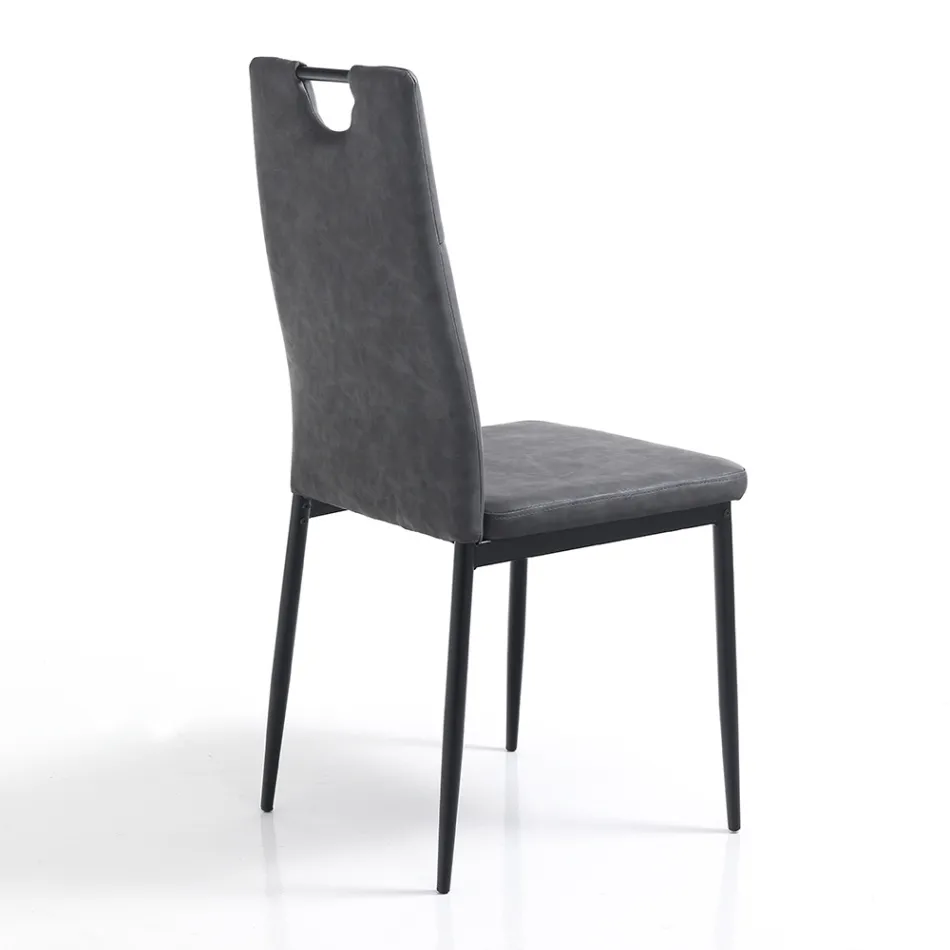 Esszimmerstuhl aus gealtertem Kunstleder 4 Teile - Cassandra Viadurini