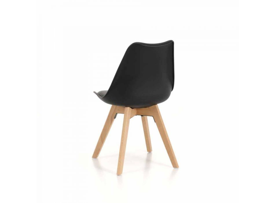 Esszimmerstuhl aus PVC und Holz mit Kunstledersitz, 4 Stück - Fachwissen Viadurini