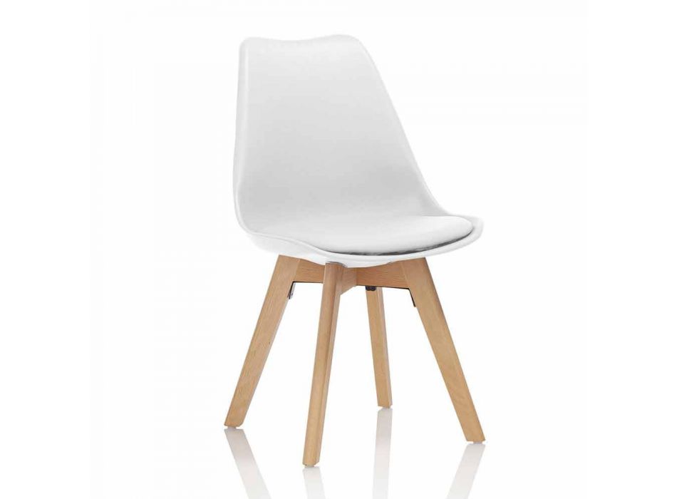 Esszimmerstuhl aus PVC und Holz mit Kunstledersitz, 4 Stück - Fachwissen Viadurini