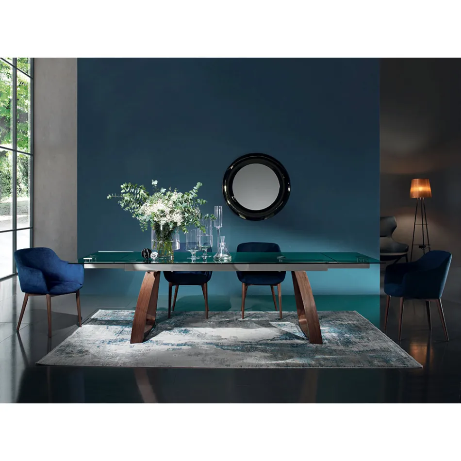 Esszimmerstuhl aus Stoff und Holz, hergestellt in Italien, 4 Stück – Bardella Viadurini