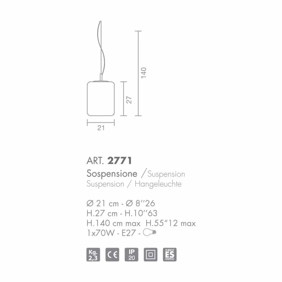 Selene Domino mundgeblasene Glas Pendelleuchte Ø21 H 27/140 cm Viadurini