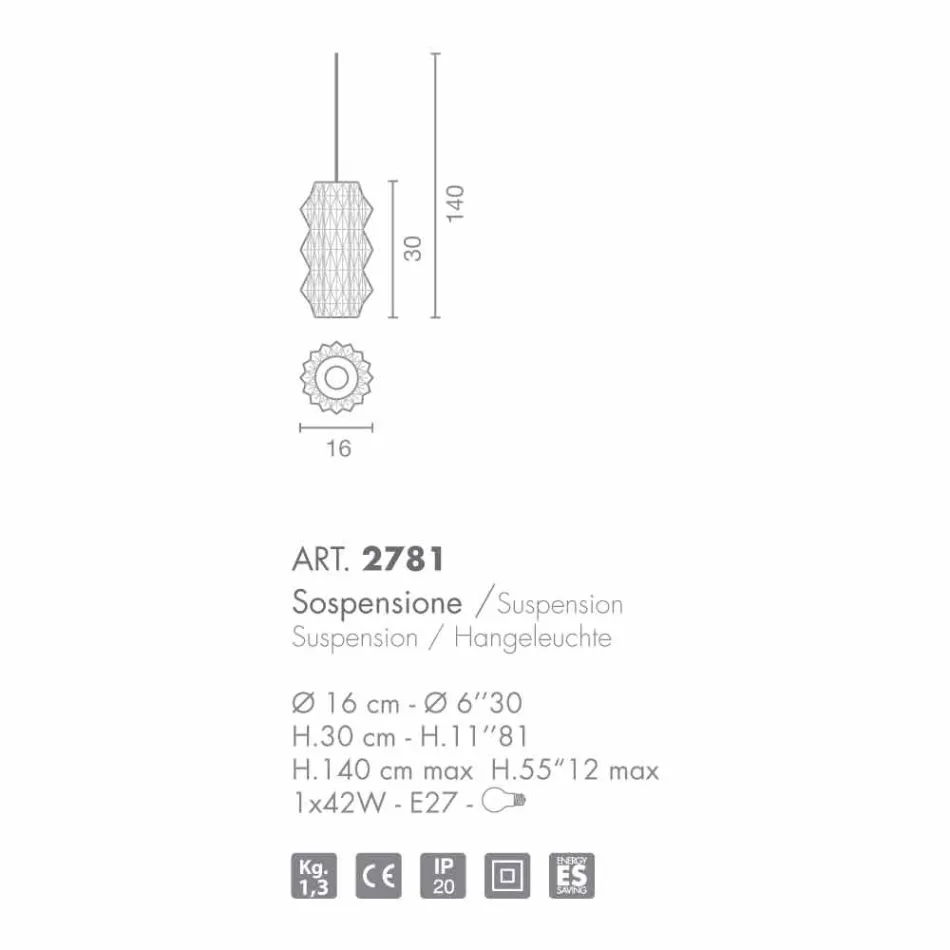 Selene Origami mundgeblasene Glas Pendelleuchte Ø16 H 30 / 140cm Viadurini
