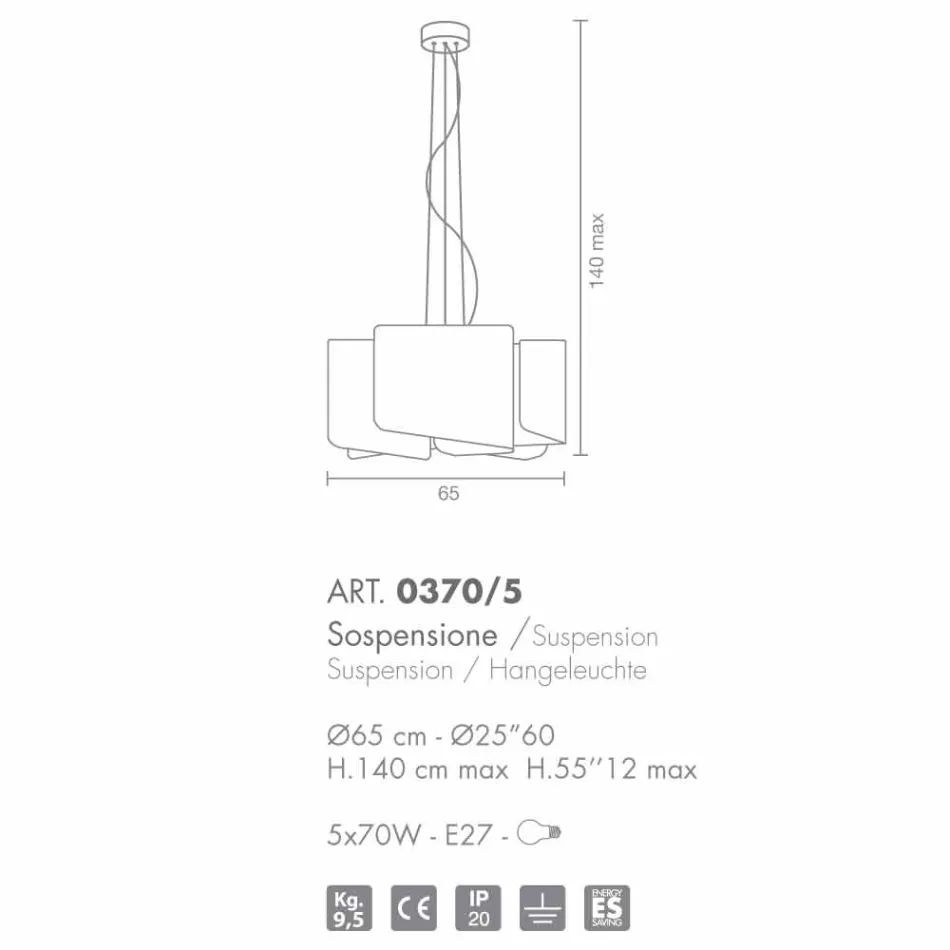 Selene Papiro weiße Pendelleuchte aus Kristall Ø65 x H 140 cm Viadurini