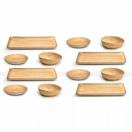Service 12 rechteckige und runde farbige Steinzeugplatten, modernes Design - Simba Viadurini