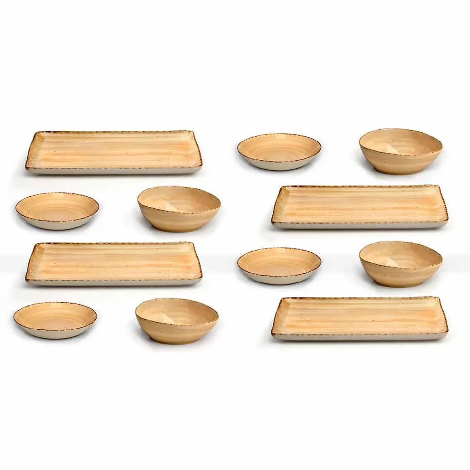 Service 12 rechteckige und runde farbige Steinzeugplatten, modernes Design - Simba Viadurini