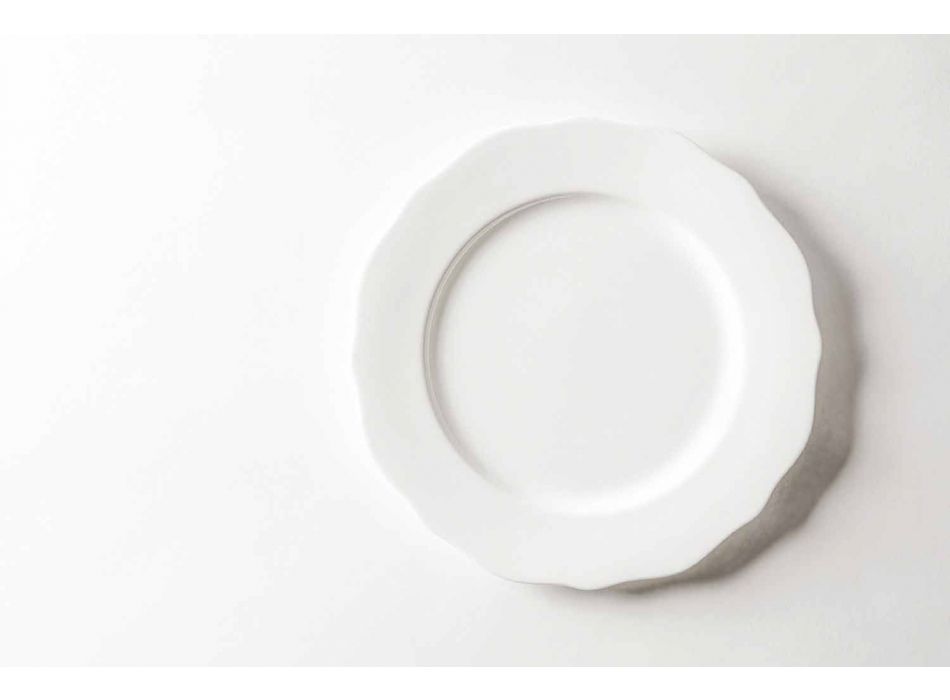 Set mit 24 Design-Tellern aus gewelltem weißem Porzellan - Armanda Viadurini