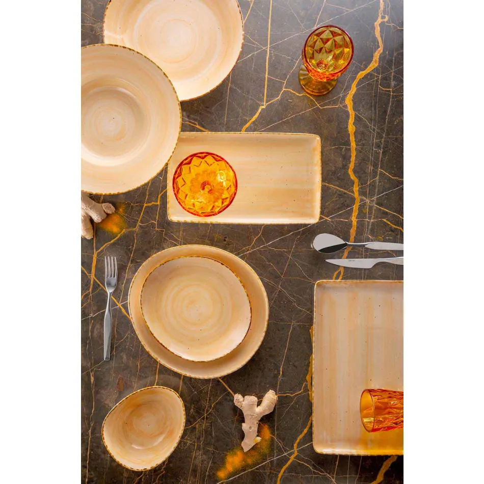 Set mit 8 modernen rechteckigen Designplatten und farbiger Steinzeugschale - Simba Viadurini